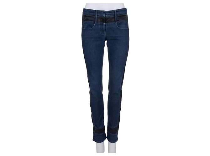 Jeans skinny Chanel azul oscuro con paneles de acento Talla 38 Usado