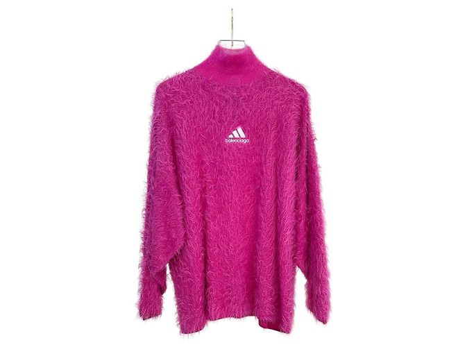 Balenciaga Helles Pink Strick Tunika Pullover mit hohem Kragen Größe L Gebraucht