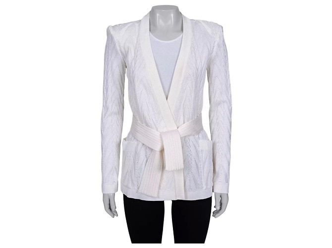 Balmain weißer Wickelcardigan mit Gürtel - Größe 36/S Gebraucht