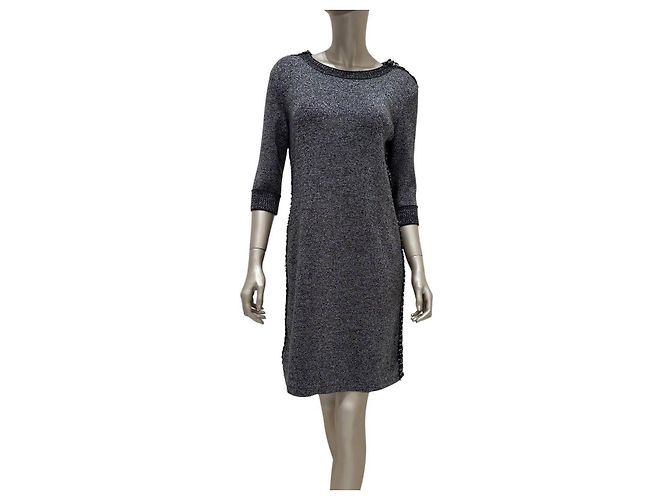 Grau Wolle Cashmere Shift Kleid Chanel Pre-Fall 2017 Größe 38 gebraucht