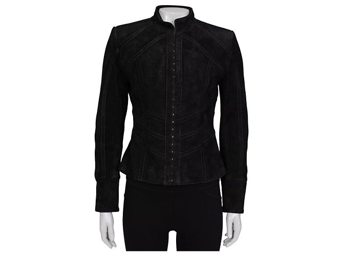 Balmain Black Suede Jacket with Gold Hardware - Size 38 Pre-owned