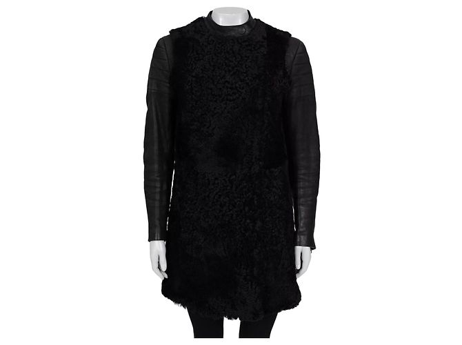 Céline Celine Schwarzer Lammfell-Lederärmel Mantel Größe IT40/S Gebraucht