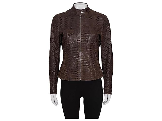 Dolce & Gabbana Brown Perforated Leather Jacket  Sz.42/M pre-owned