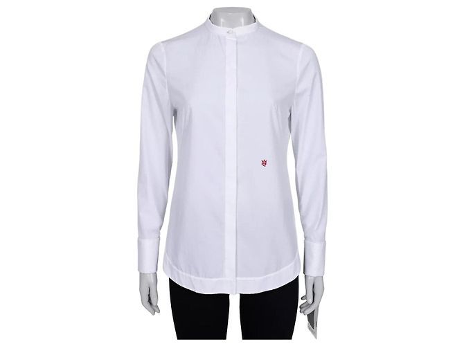 Camisa de algodão branca com logo bordado Alexander McQueen - S Usado