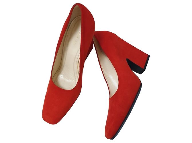 Céline Celine Bright Red Suede Heels Pumps Sz.38 Pre-Owned