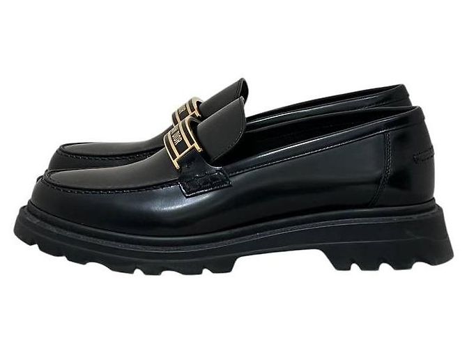 Loafers Dior Code Black en cuir de veau brossé avec logo doré, taille 38, d'occasion
