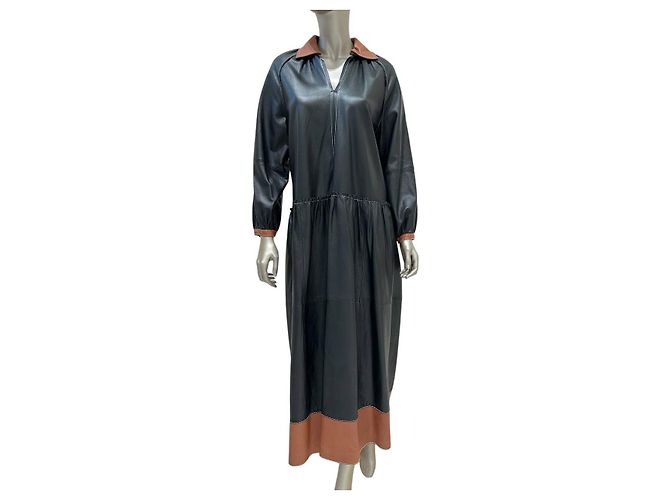 Autre Marque Chic Stand Studio Gilda Zweifarbiges Lederkleid Größe 36 Gebraucht