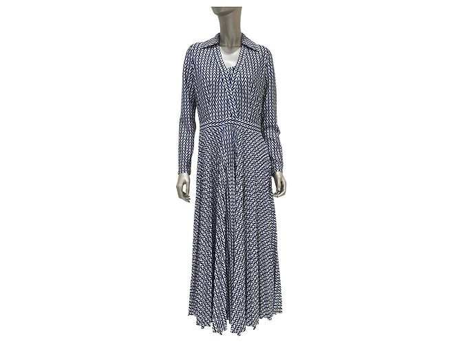 Valentino Blau V-Print Maxi Kleid Gr. M Gebraucht