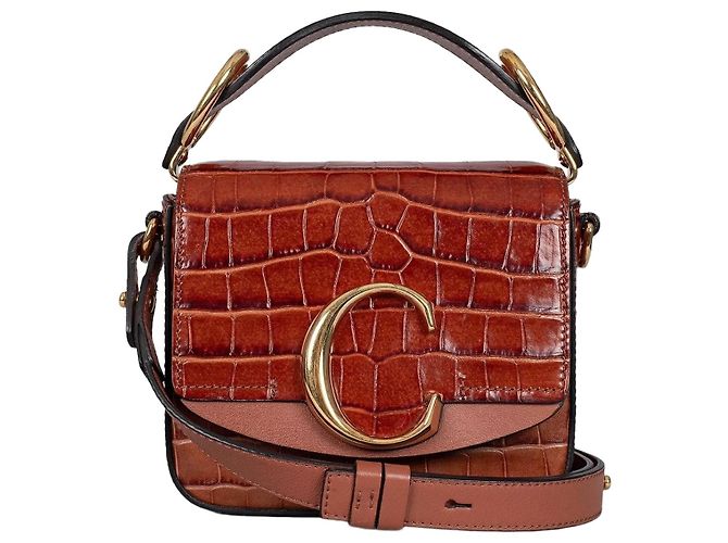 Chloé Borsa a tracolla mini C di Chloe in pelle marrone usata