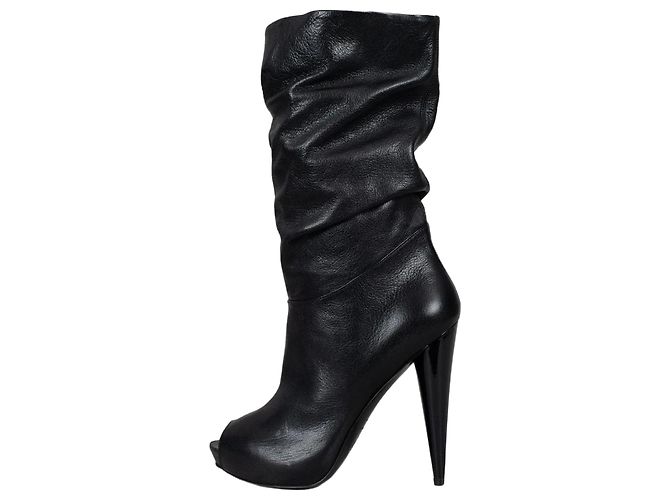 Schwarze Leder Open-Toe-Stiefel Alexander McQueen NWOB Größe 37 Gebraucht
