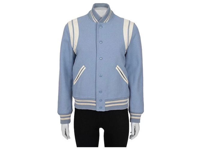 Giacca Bomber in Lana Blu Chiaro Saint Laurent FR40 / L Usata