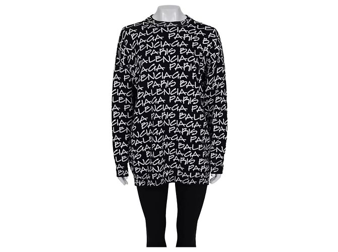 Schwarzer Oversize-Pullover mit Balenciaga-Logo-Druck Größe S gebraucht