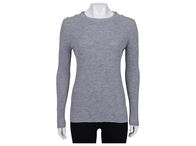 Pull gris ajusté Chanel avec boutons signature Taille 44 D'occasion