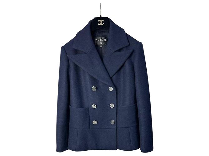 Chanel Navy Blue Wool Double-Breasted Peacoat  Sz.38