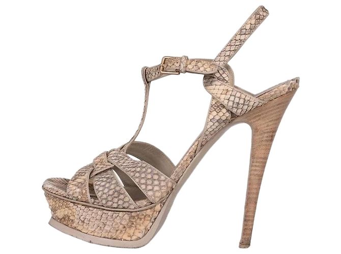 Saint Laurent Python Tierdruck Blockabsatzsandalen 38.5 Gebraucht