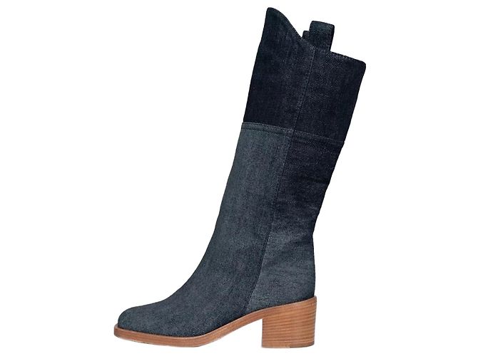 Chanel Denim Logo Boots - Chic Blue Ankle Booties Size 37.5 Pre-owned
