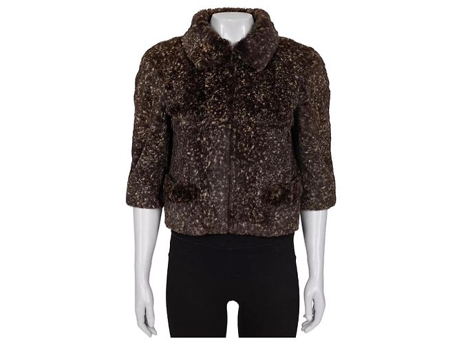 Chic Chanel Brown Rabbit Fur Cropped Jacket - Size 36/S pre-owned