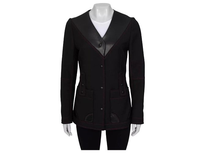 Louis Vuitton BlackLeather Collar Jacket Sz. S Pre-owned