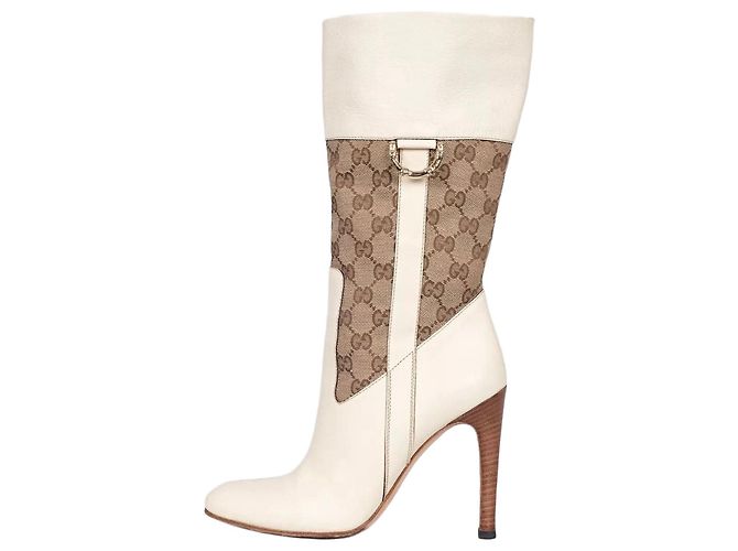 Gucci White Textile & Leather Ankle Boots - Size 37.5 Pre-owned