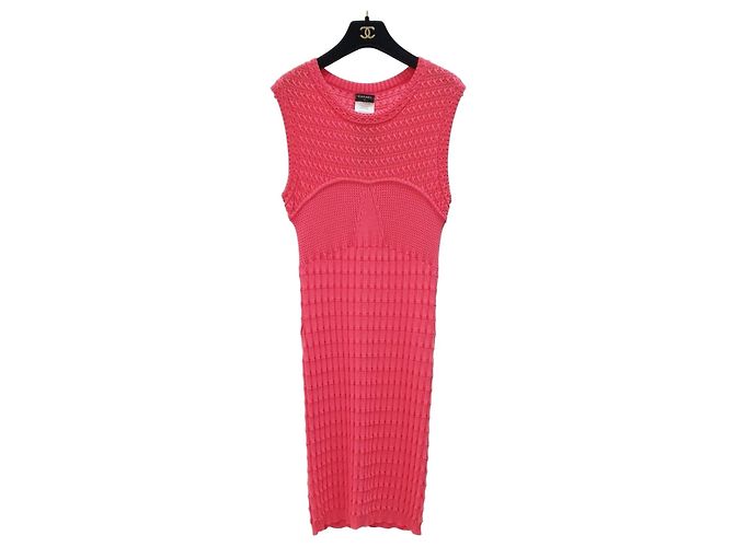 Chanel Rosa Strukturierter Strickkleid Größe 36 Gebraucht