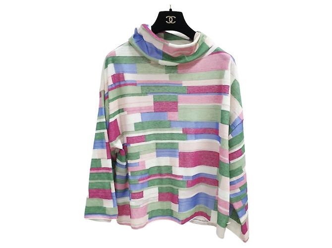 Chanel Multicolor Abstract Printed Knit Turtleneck Top Sz.40 Pre-Owned