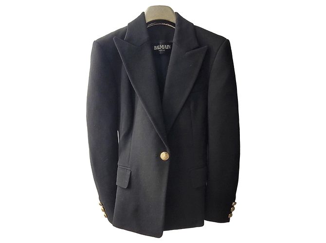 Balmain BLAMAIN Schwarzer Wollblazer mit einem Knopf Größe 38 Gebraucht