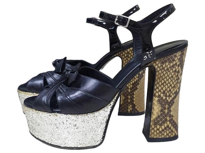 Yves Saint Laurent Saint Laurent Schwarze Leder Python Absatzsandalen Gr. 36 Gebraucht