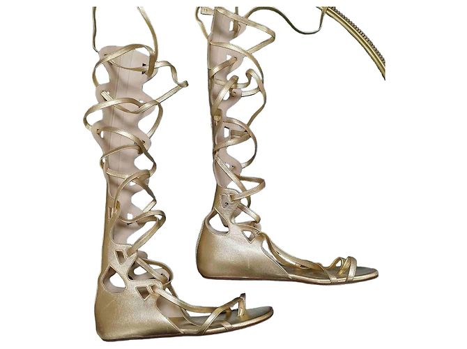 Timeless Chanel Gold Gladiator Sandals  Sz.38 Pre-Owned