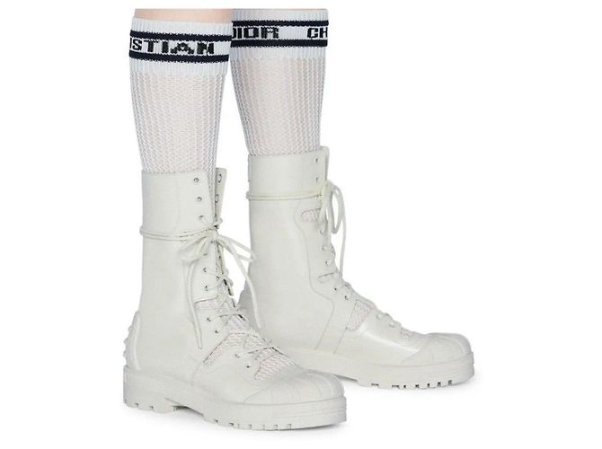Dior White Iron Leather Tall Boots sz. 38 Pre-Owned