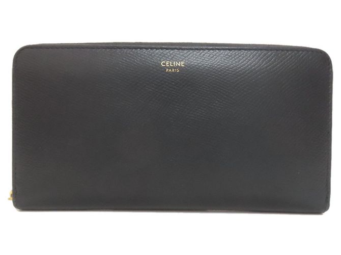 Céline Celine Round Zip Long Wallet in Black Leather