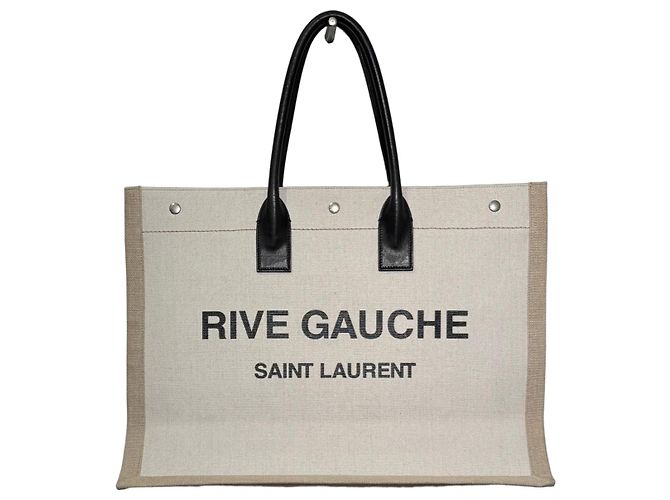 Borsa Tote Rive Gauche Saint Laurent Nero Beige