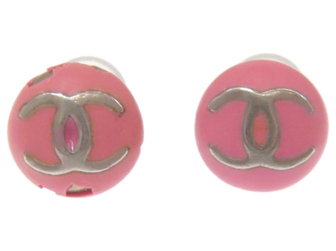 Pendientes de Stud Chanel Coco Mark Plata Rosa