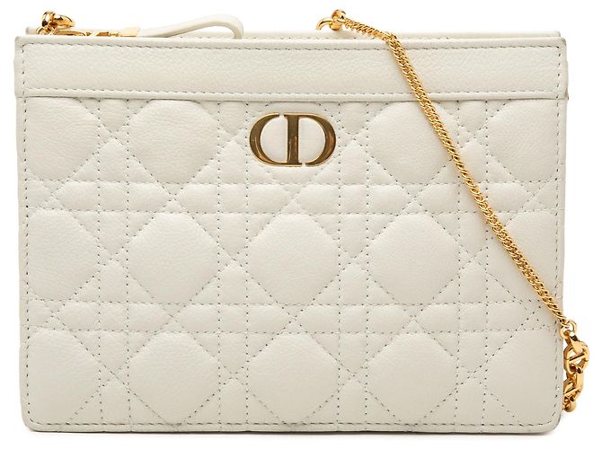 Pochete Every Dior Caro em couro de bezerro Cannage flexível branco Dior