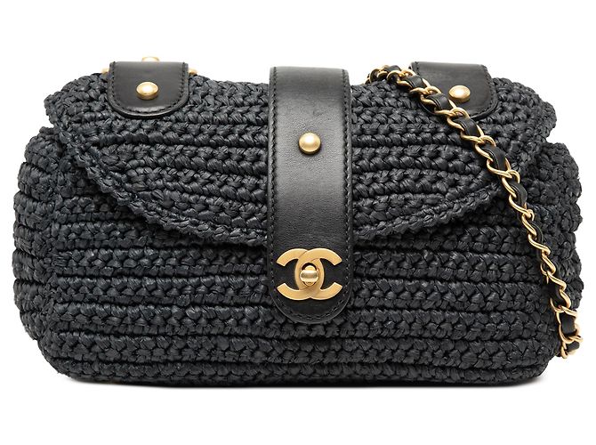 Borsa a tracolla in rafia nera CC di Chanel Nero