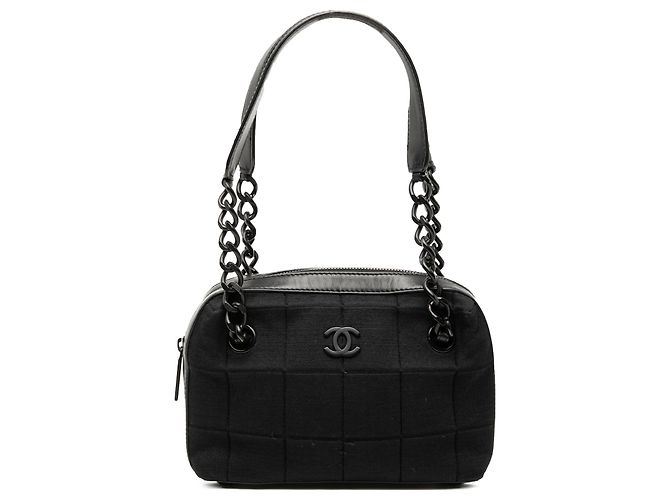 Bolso de mano de jersey chocolate negro CC de Chanel
