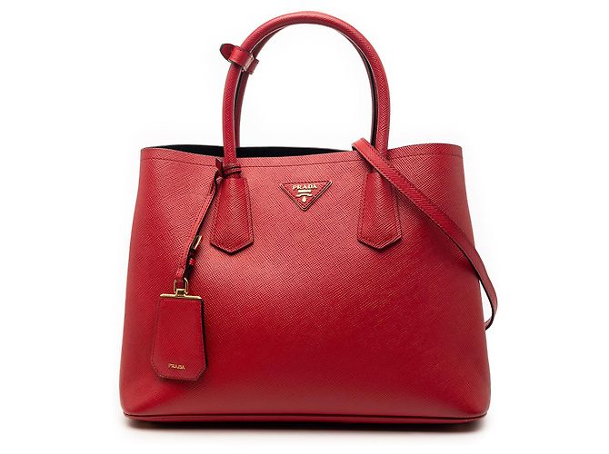 Prada Red Medium Saffiano Cuir Double Satchel