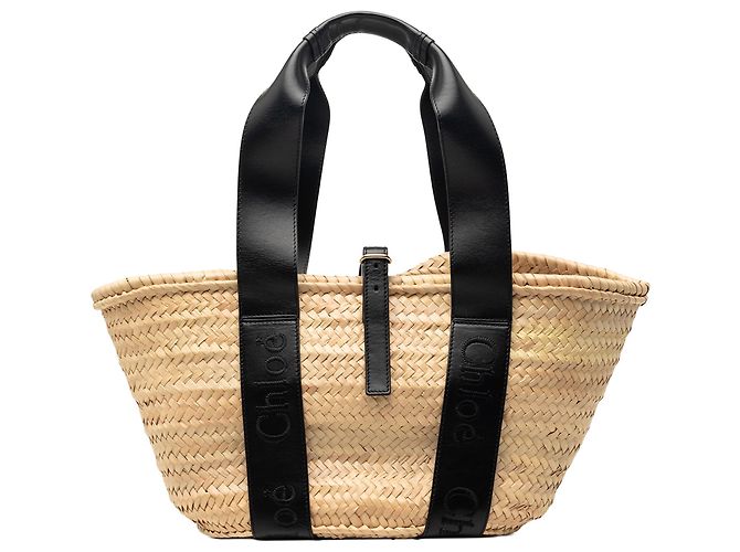 Chloé Beiger Mittlerer Raffia- und Glattleder Sense Basket Tote