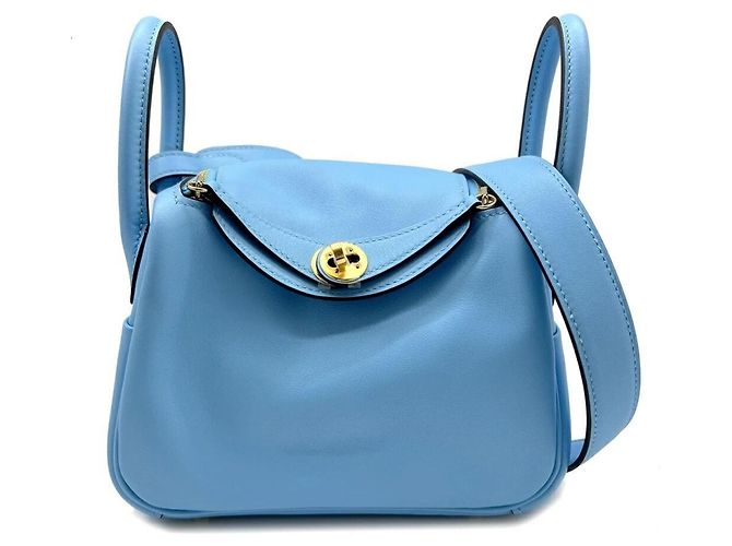 Hermès Bolsa tote Hermes Mini Lindy Swift Azul Azteca Azul claro