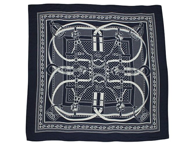 Lenço/Estola Hermès Carre Géant 140 Grand Manège Branco Azul marinho