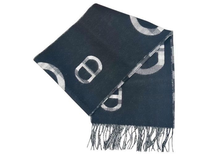 Stola in cashmere Hermès in nero e grigio Marrone