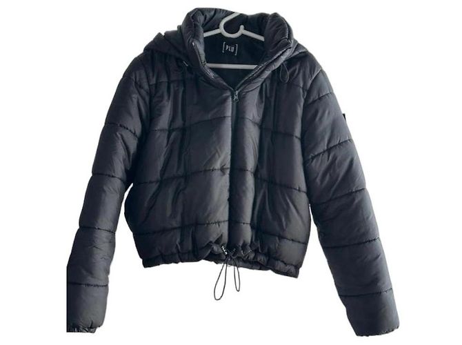 Autre Marque Jaqueta acolchoada preta PLU com capuz Preto