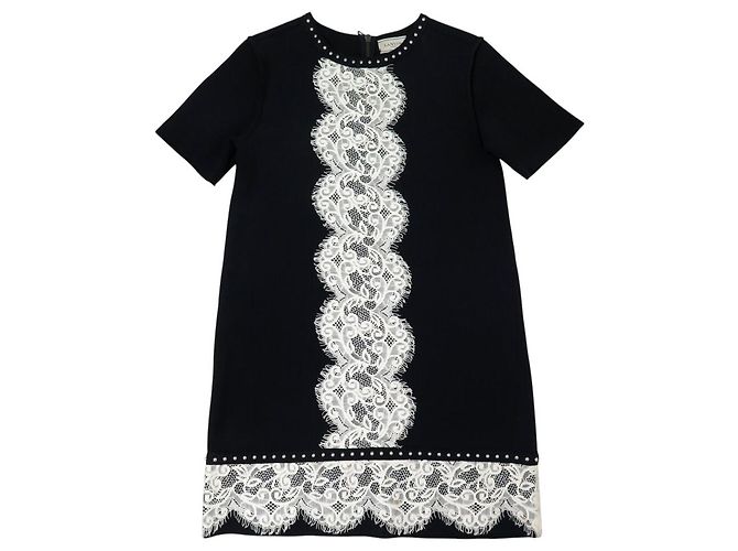 LANVIN KURZÄRMELIGES KLEID SPITZE RWDR20592551P16 M 40 SCHWARZ