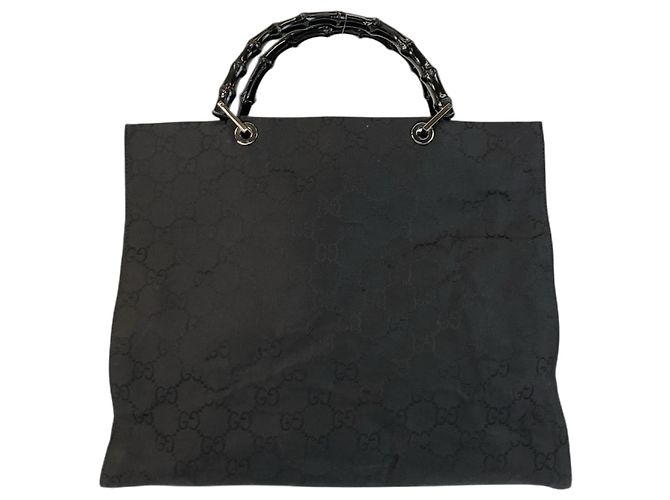 Sac à main en nylon Gucci Bamboo Noir