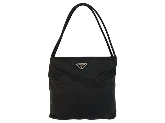 Bolsa tote de nylon com logo triangular Prada Preto