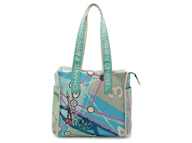 Chanel Paris Map Cruise Line Tote Bag Blue Multiple colors Orange