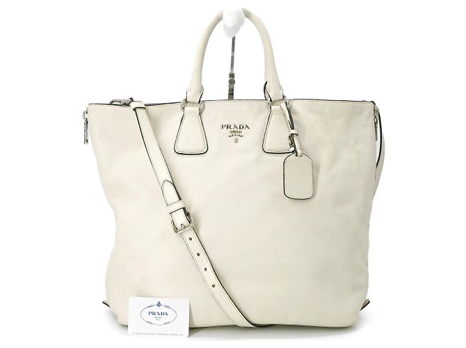 Tote Prada Leder Schultertasche Weiß 