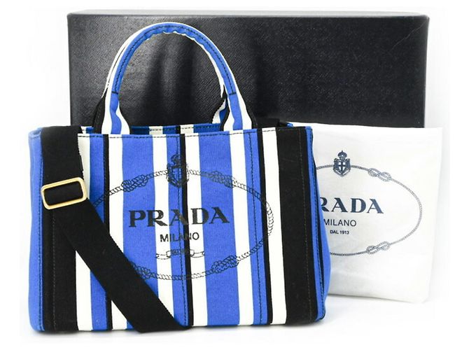 Prada Canapa Handtasche Schwarz Blau Weiß Canvas