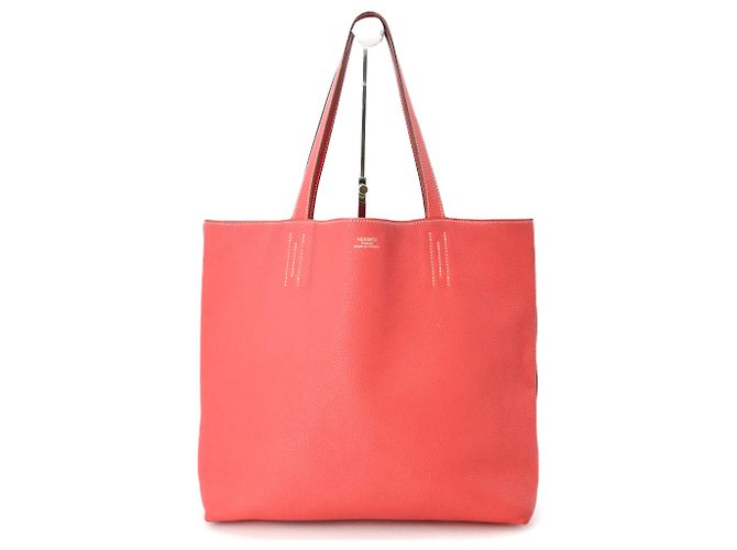 Bolsa Tote Double Sens 45 Hermès Rosa Vermelho