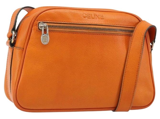 Céline Bolsa de Ombro de Couro Laranja Dourado Auth SW2232A