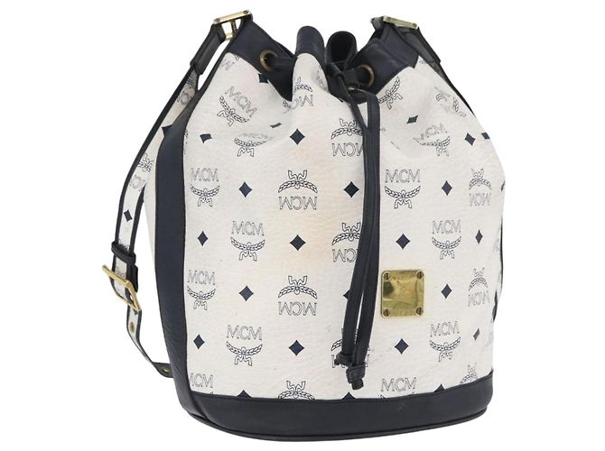 Bolsa de Ombro MCM Vicetos Logogram em Couro PVC Branco e Ouro Auth 173499 Dourado